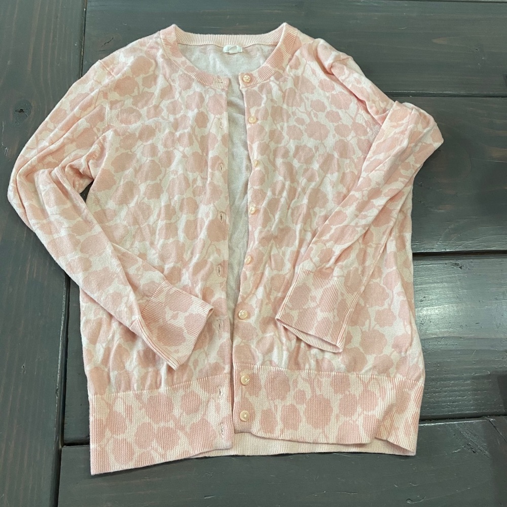 J Crew Pink Floral Cardigan